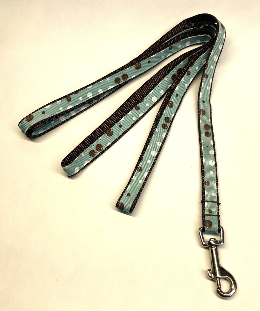 Light Blue with Brown and White Dots Dog Leash 1/2