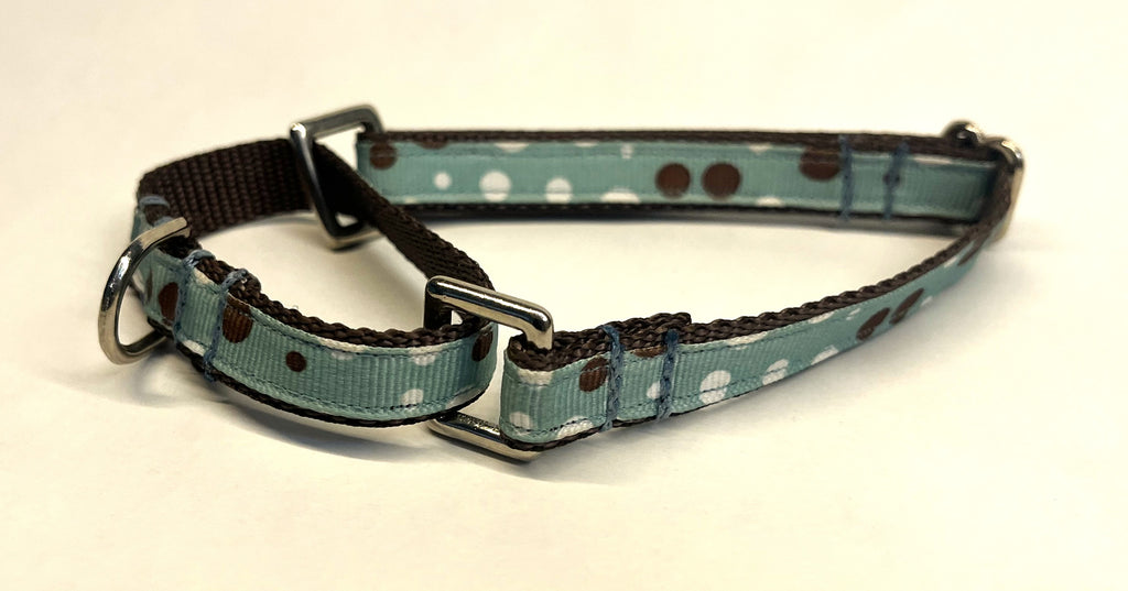 Light Blue with Brown and White Dots Martingale Collar 1/2