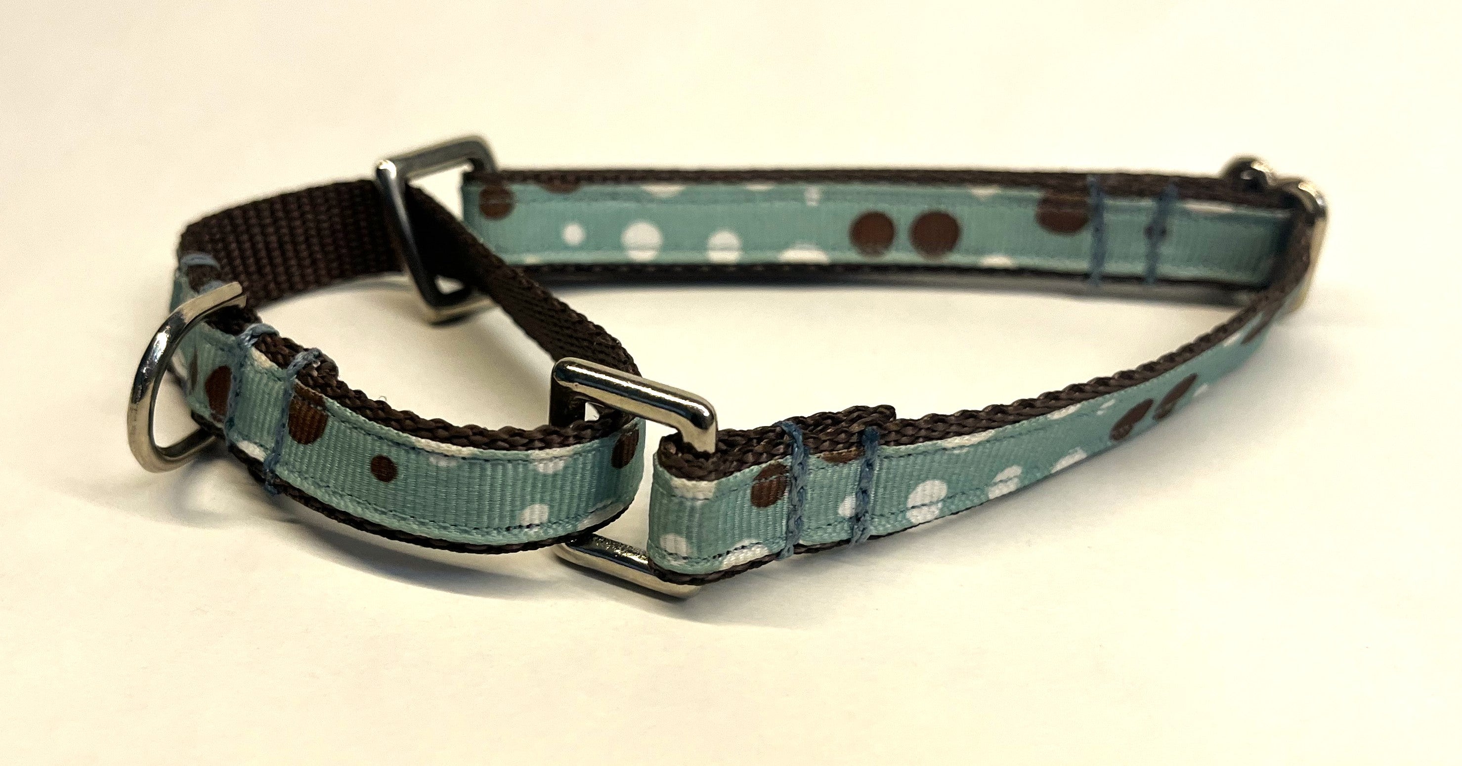 Light Blue with Brown and White Dots Martingale Collar 1/2