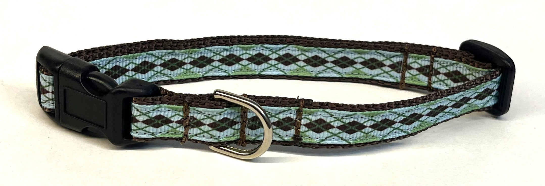 Light Blue with Brown and Green Argyle Dog Collar 1/2