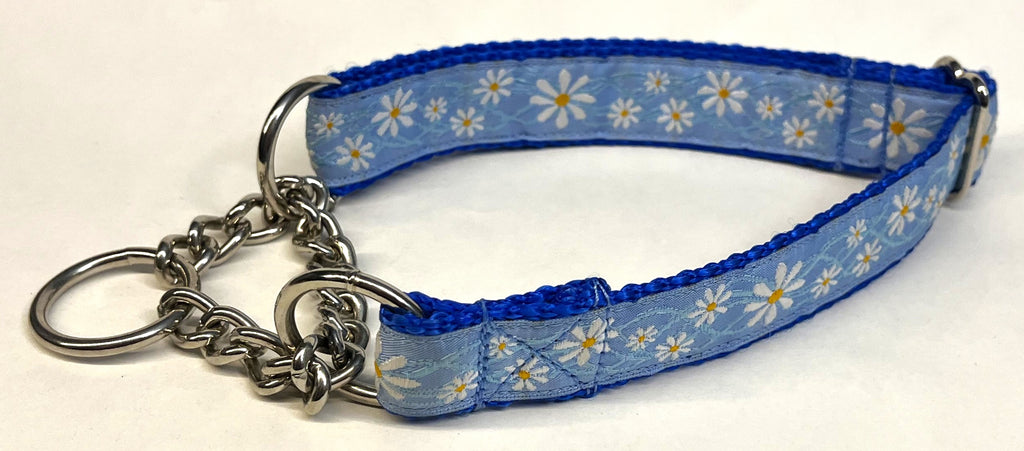 Light Blue with Daisies Chain Martingale Collar 1in