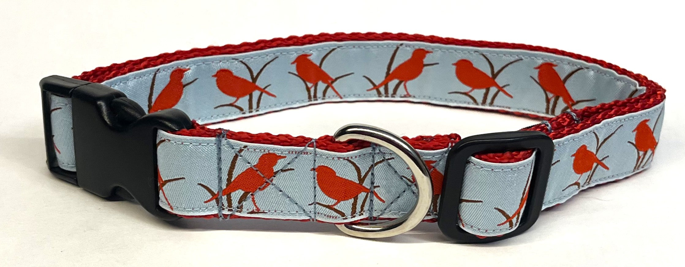 Light Blue with Red Birds Dog Collar 1in