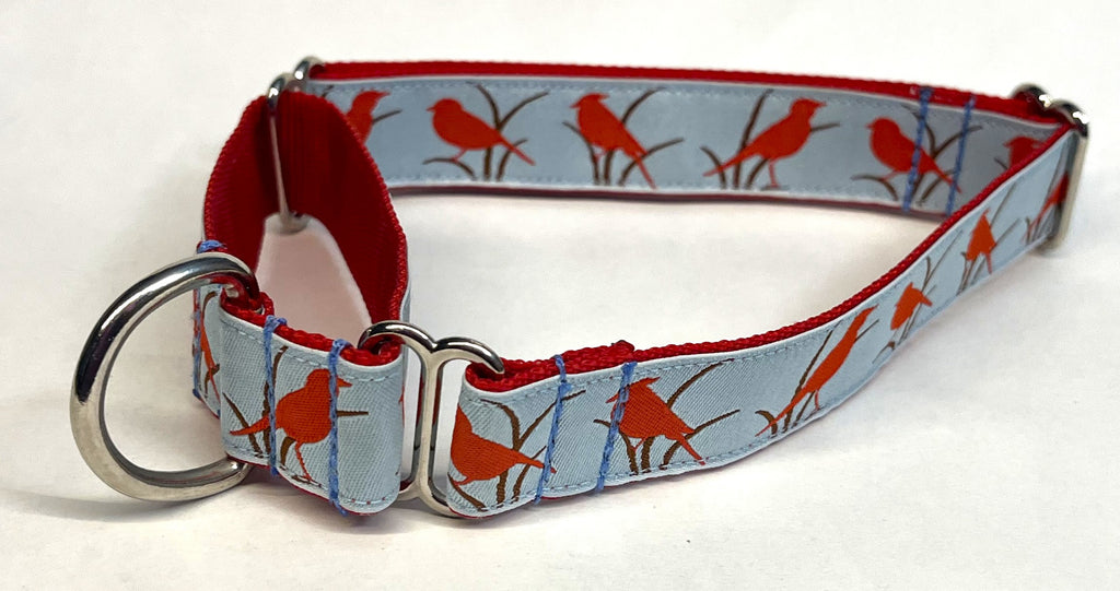 Light Blue with Red Birds Martingale Collar 1in