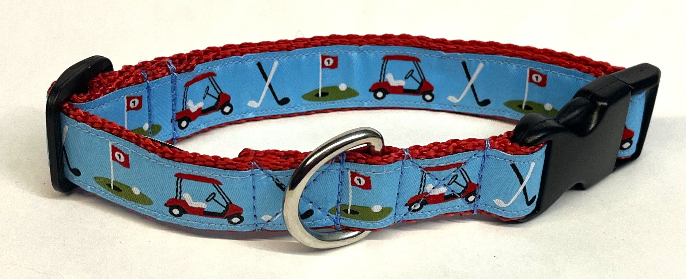 Light Blue with Red Golf Carts Dog Collar 1in