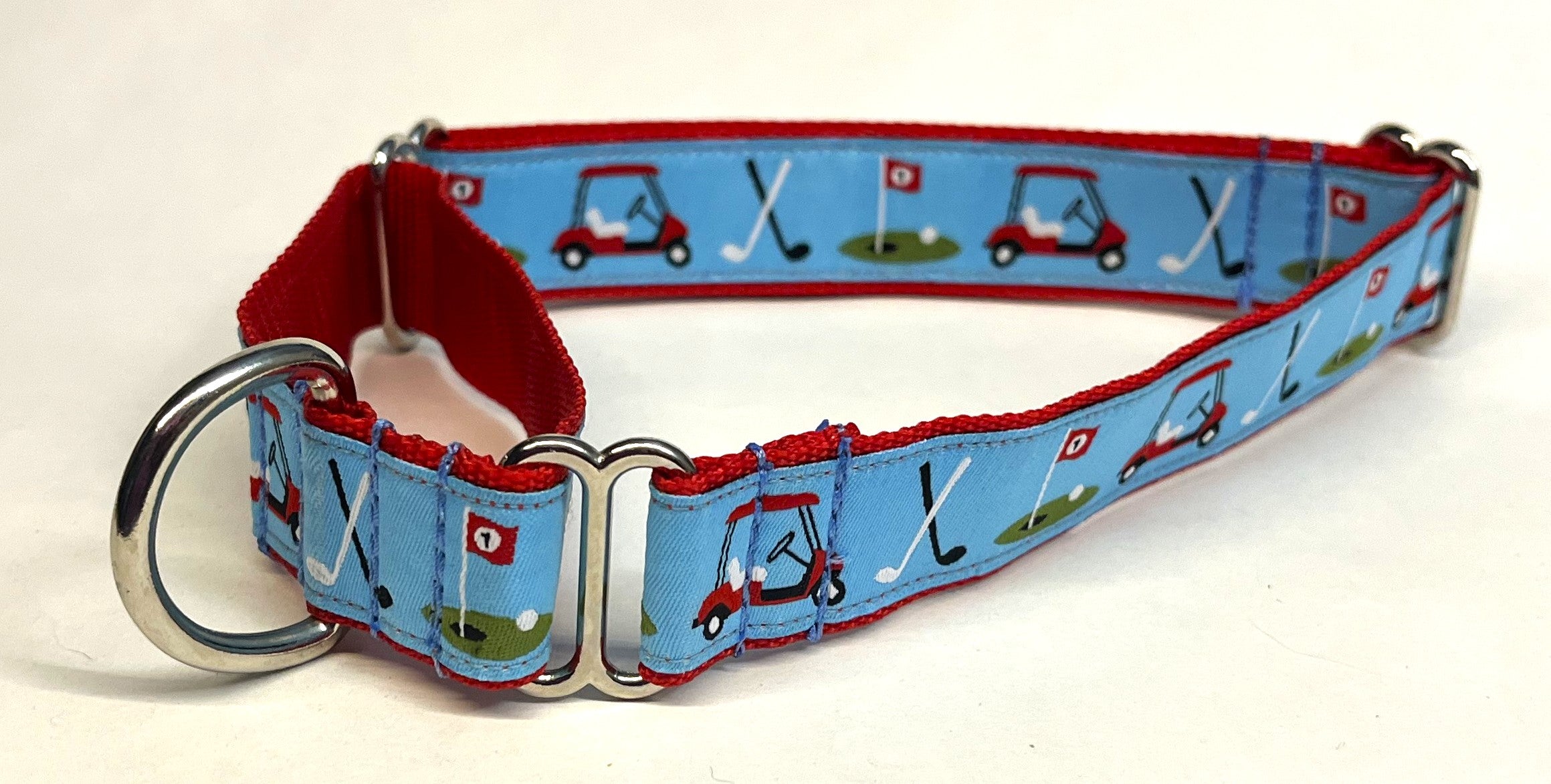 Light Blue with Red Golf Carts Martingale Collar 1in