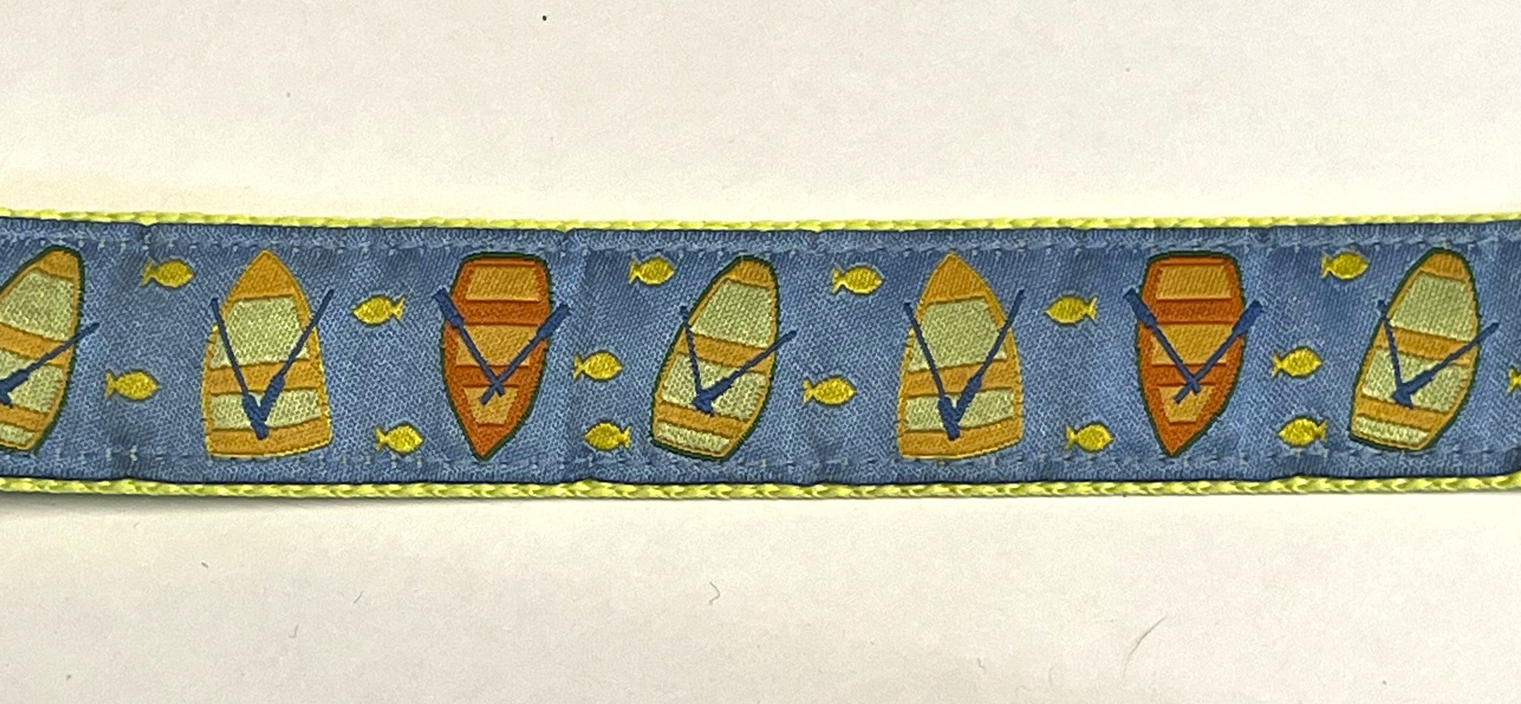 Light Blue with Rowboats and Fish Dog Leash 1in