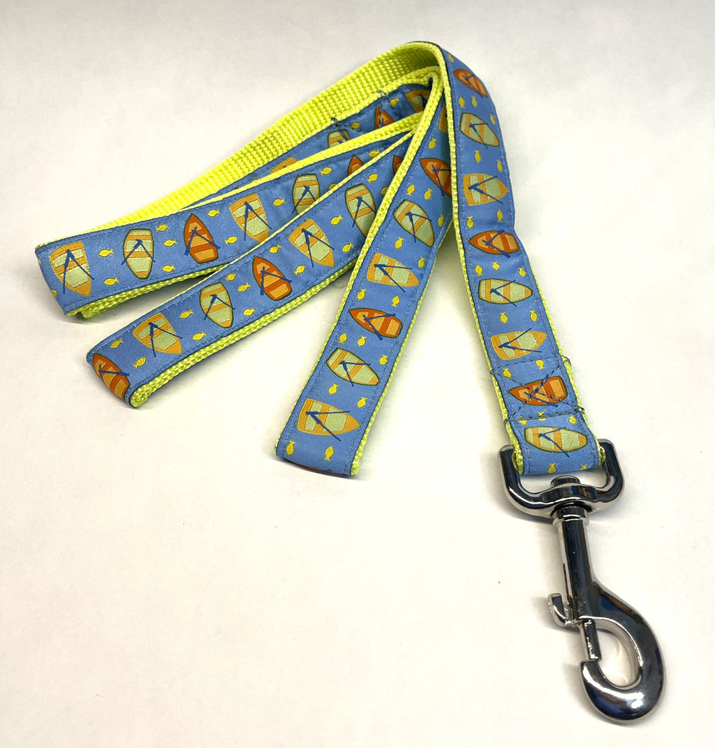 Light Blue with Rowboats and Fish Dog Leash 1in