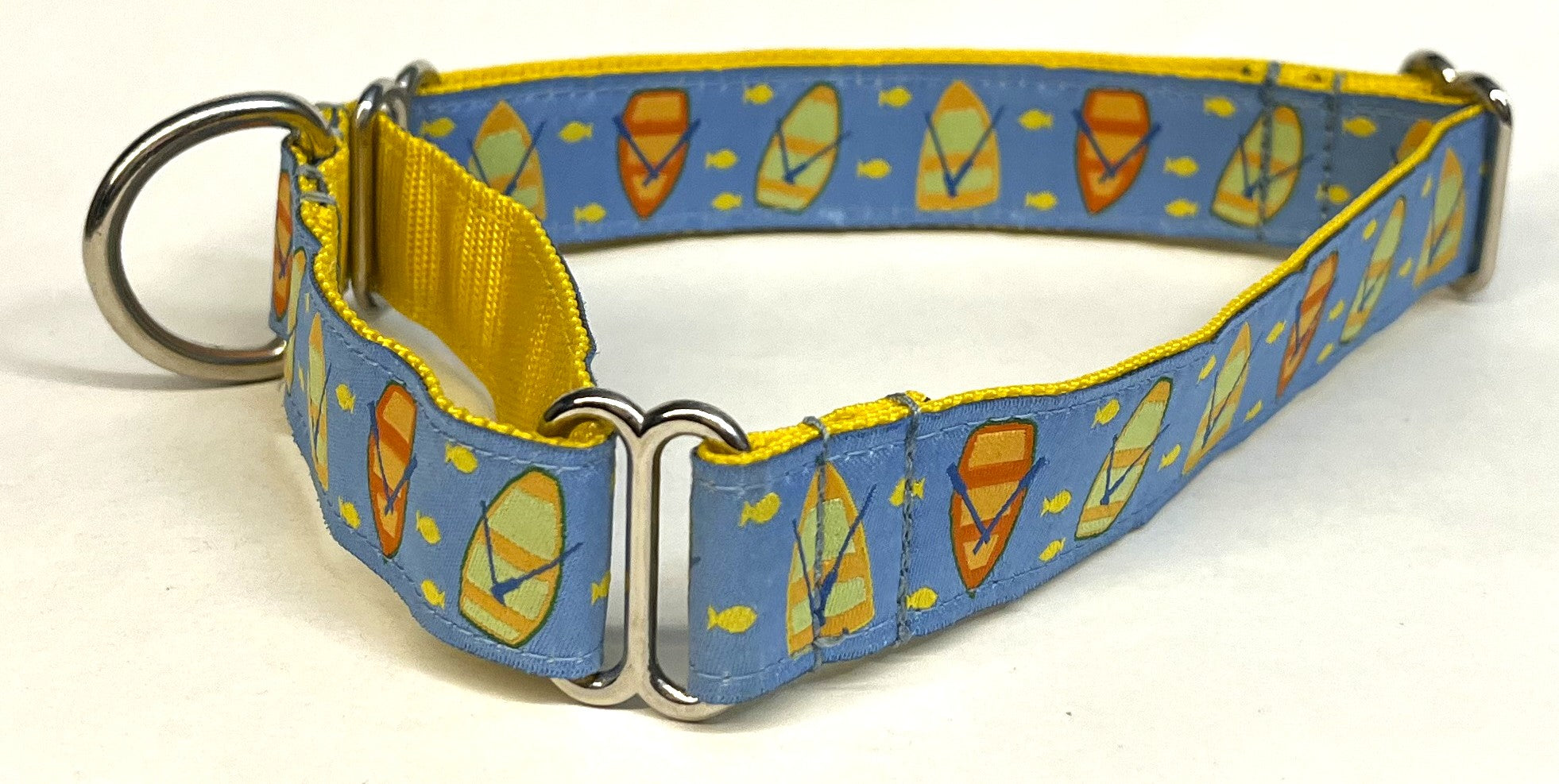Light Blue with Rowboats and Fish Martingale Collar 1in
