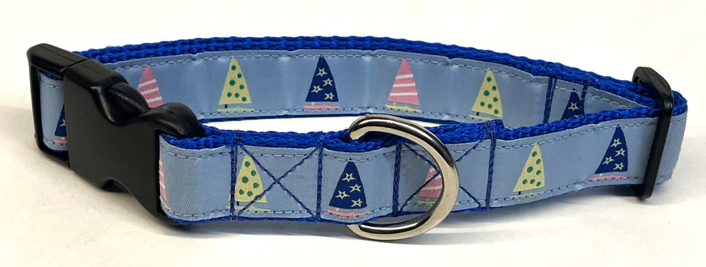 Light Blue with Sailboats Dog Collar 1in