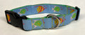 Light Blue with Tropical Fish Dog Collar 1in