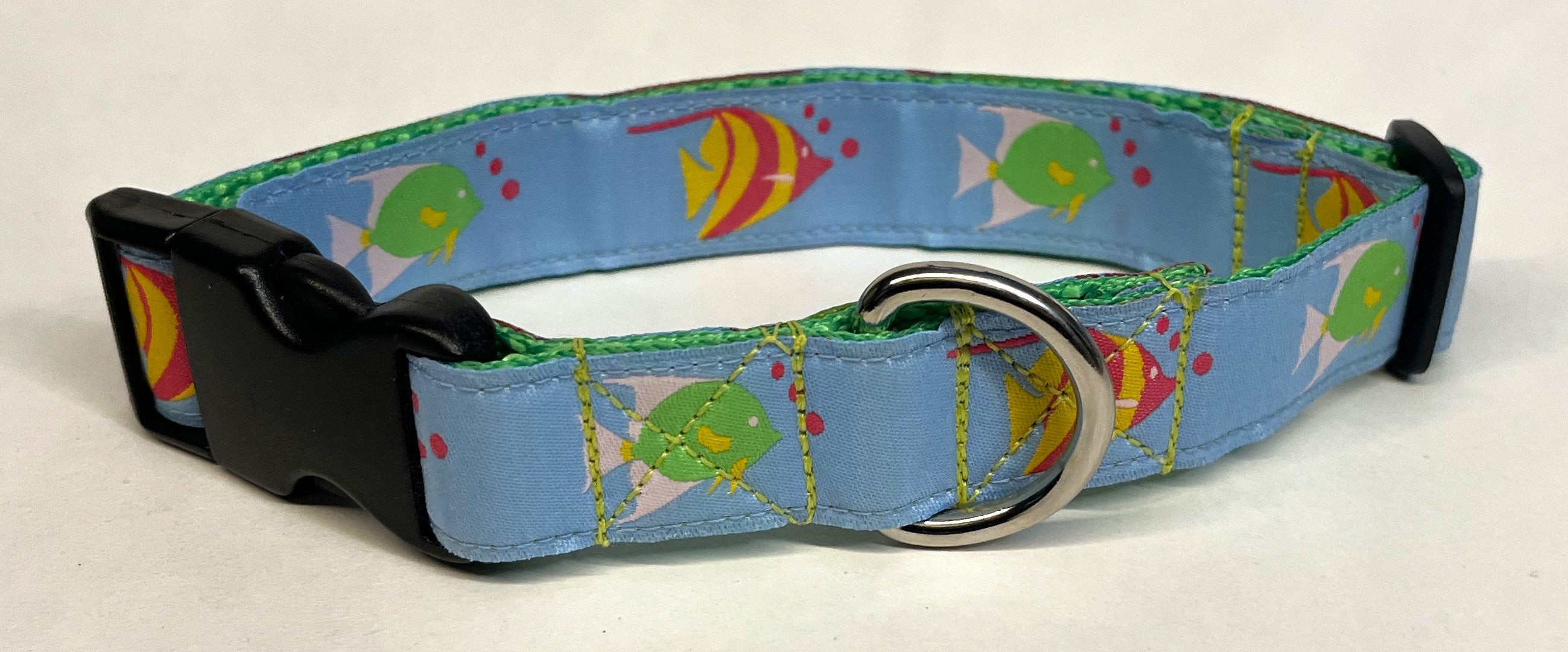 Light Blue with Tropical Fish Dog Collar 1in
