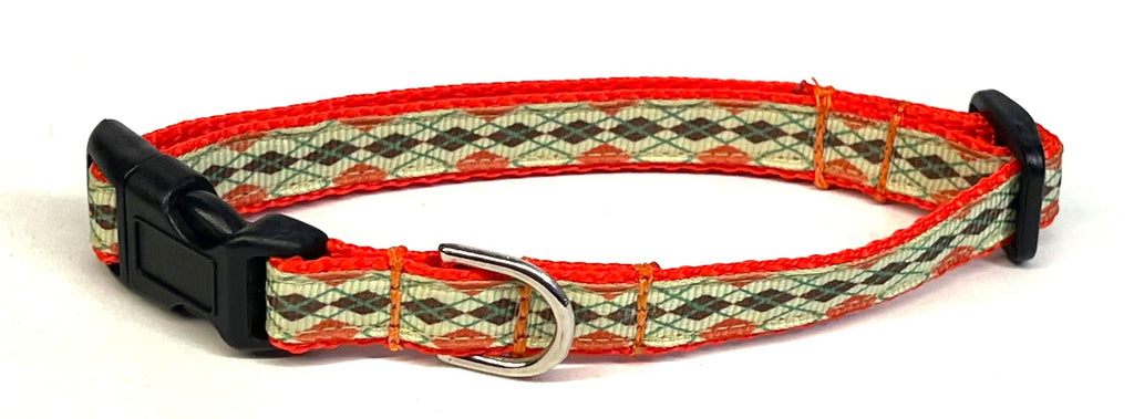 Light Green with Brown, Green & Orange Argyle Dog Collar 1/2