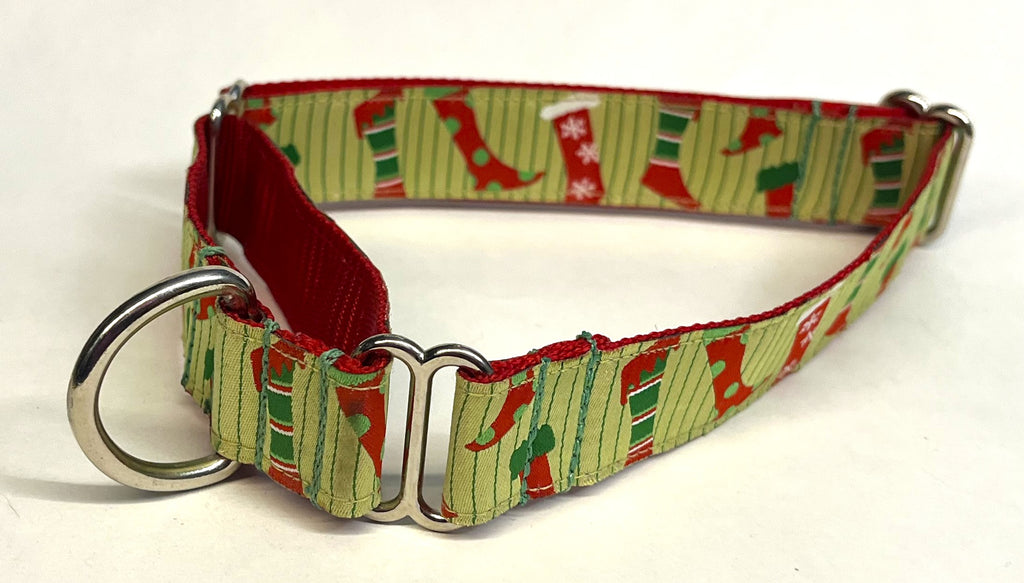 Light Green with Christmas Stockings Martingale Collar 1in