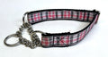 Light Pink, Black and White Plaid Chain Martingale Collar 1in