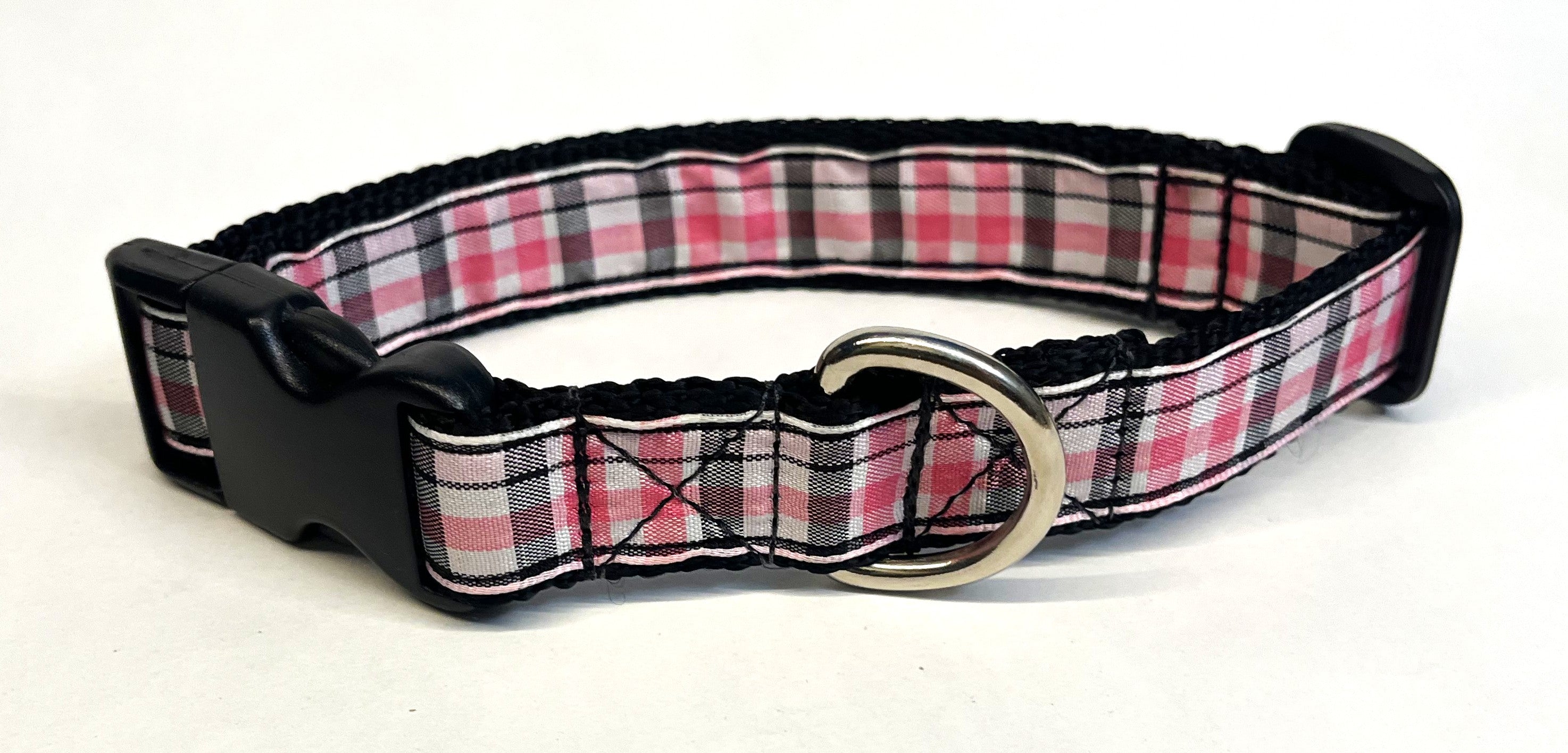 Light Pink, Black and White Plaid Dog Collar 1in