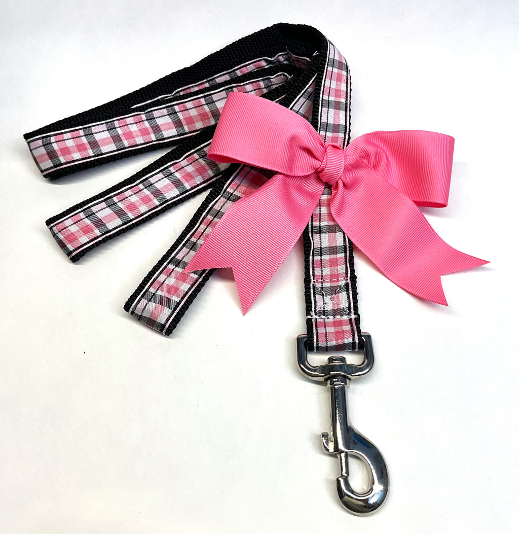 Light Pink, Black and White Plaid Dog Leash 1in