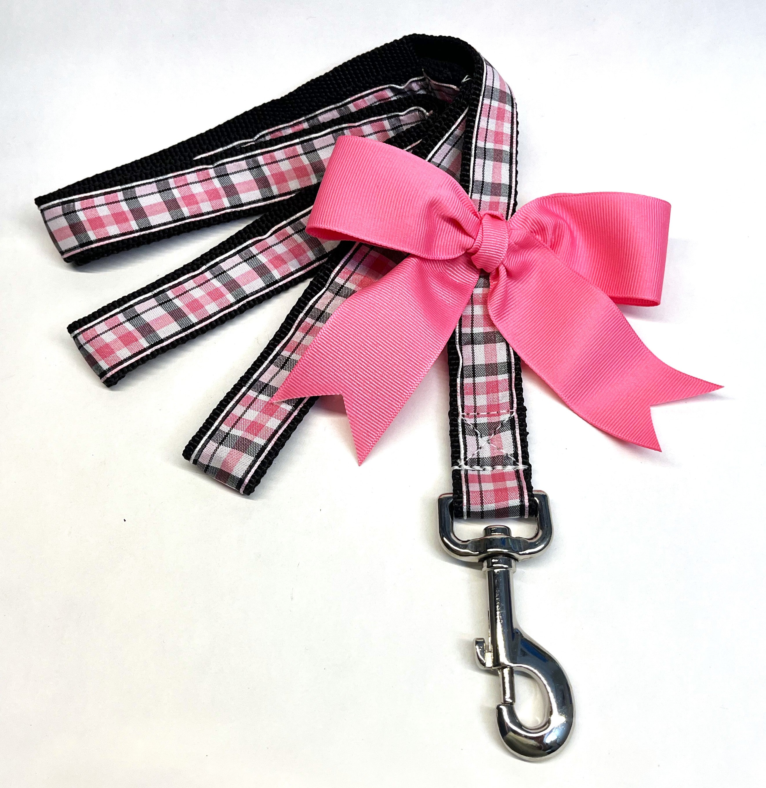Light Pink, Black and White Plaid Dog Leash 1in