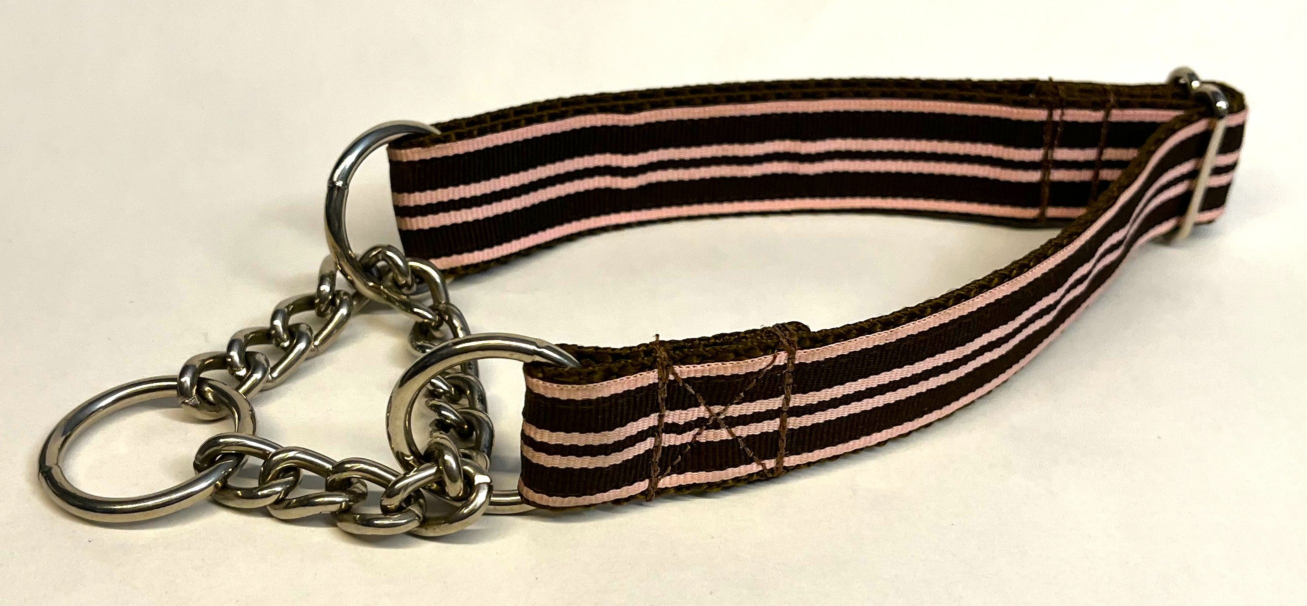 Light Pink and Brown Stripe Chain Martingale Collar 1in