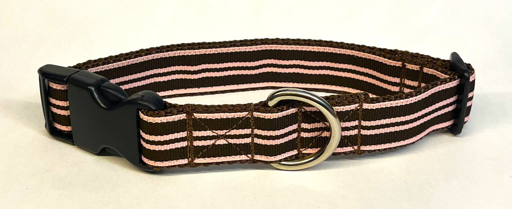 Light Pink and Brown Stripe Dog Collar 1in