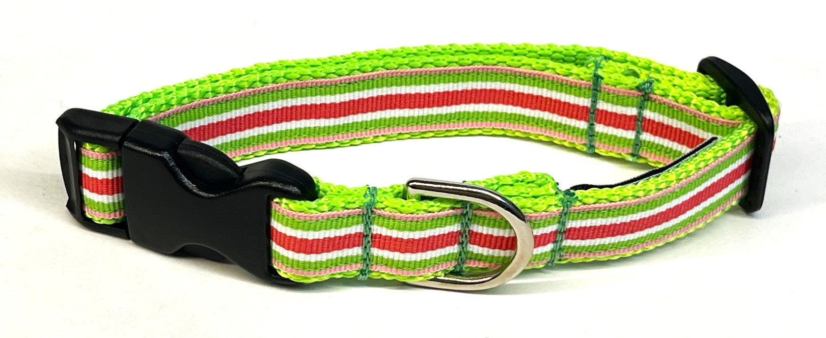 Light Pink, Green, White, Pink Stripe Dog Collar 3/4