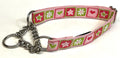 Light Pink, Green, and Pink Star, Hearts, and Flower Squares Chain Martingale Collar 1in