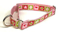 Light Pink, Green, and Pink Star, Hearts, and Flower Squares Martingale Collar 1in
