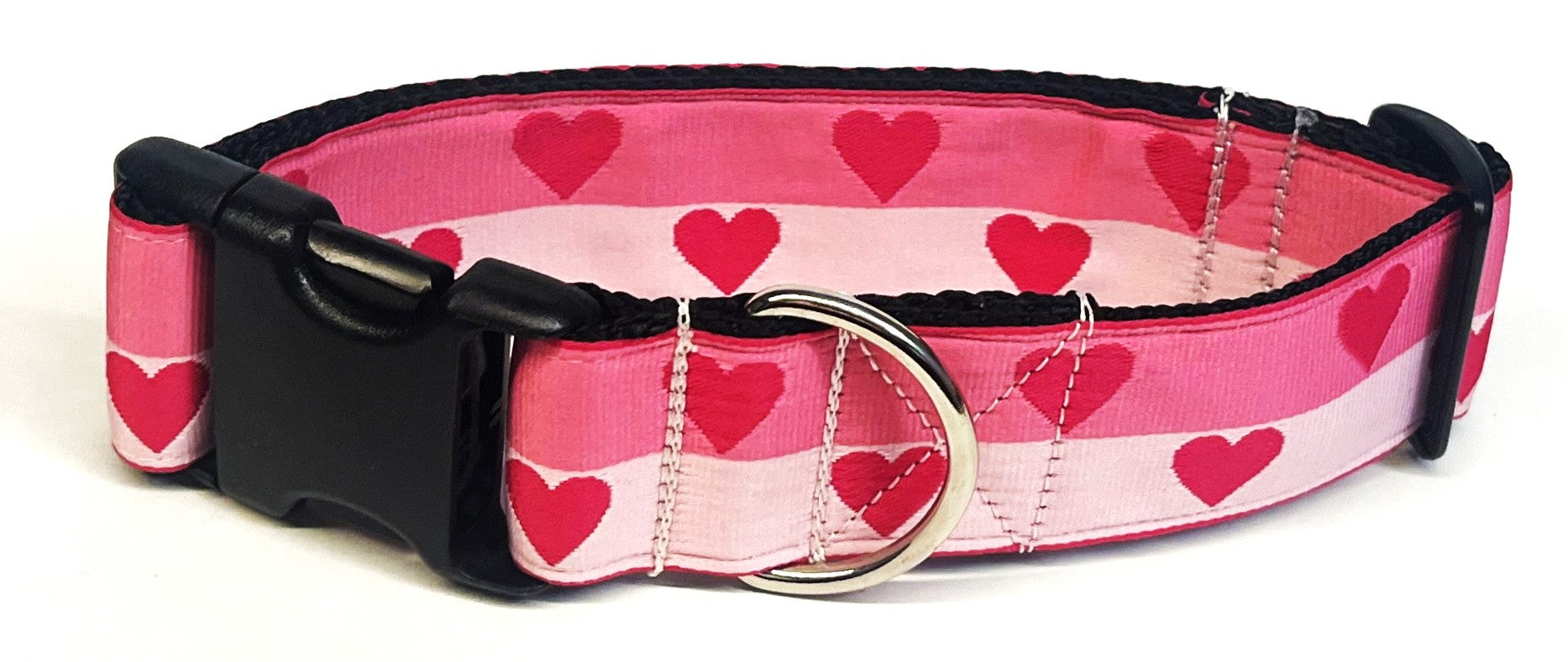 Light Pink and Pink Stripe with Pink Hearts Dog Collar 1 1/2 in