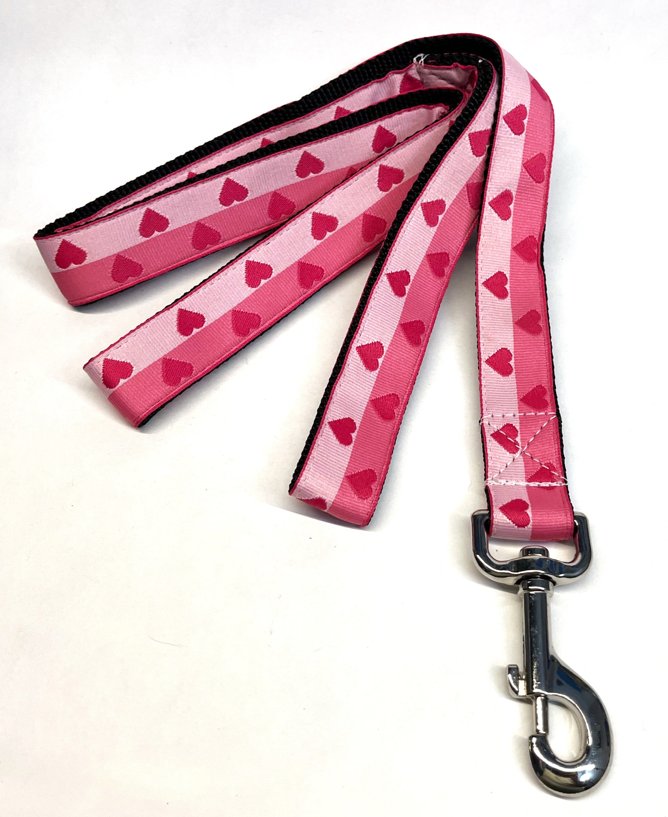 Light Pink Stripe with Dark Pink Hearts Dog Leash 1in