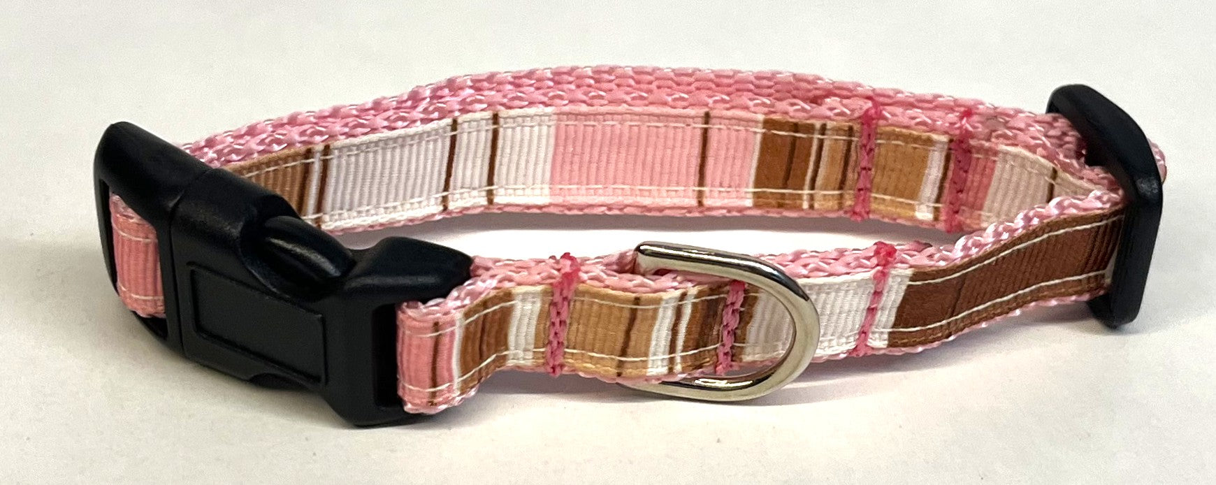 Light Pink, Pink, Brown, Tan & White Vertical Stripe Dog Collar 1/2