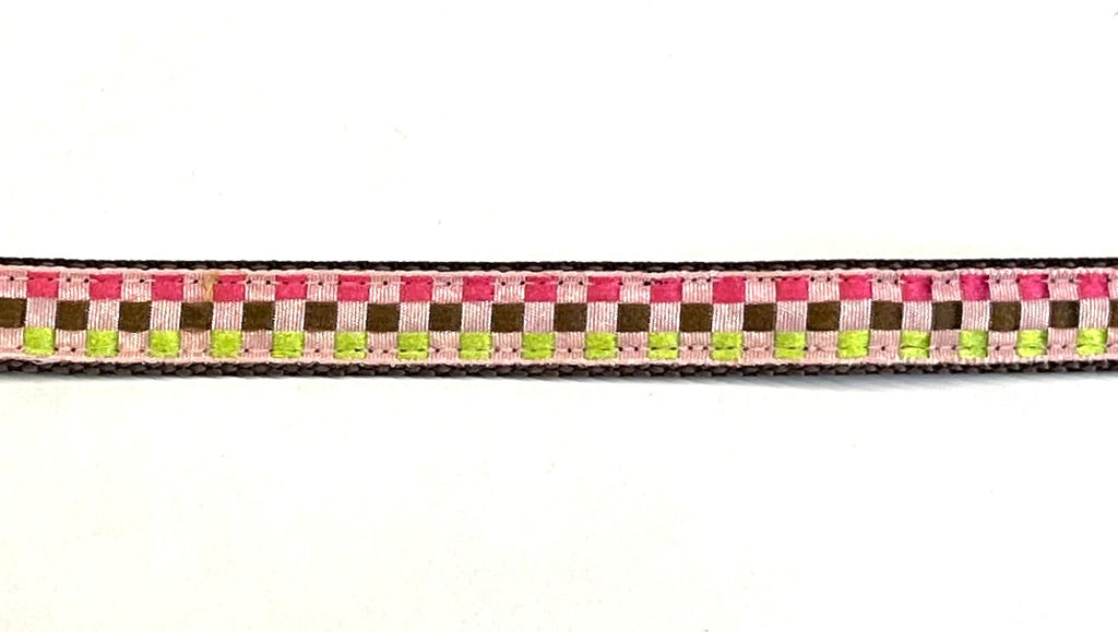 Light Pink, Pink, Green, and Brown Plaid Martingale Collar 1/2