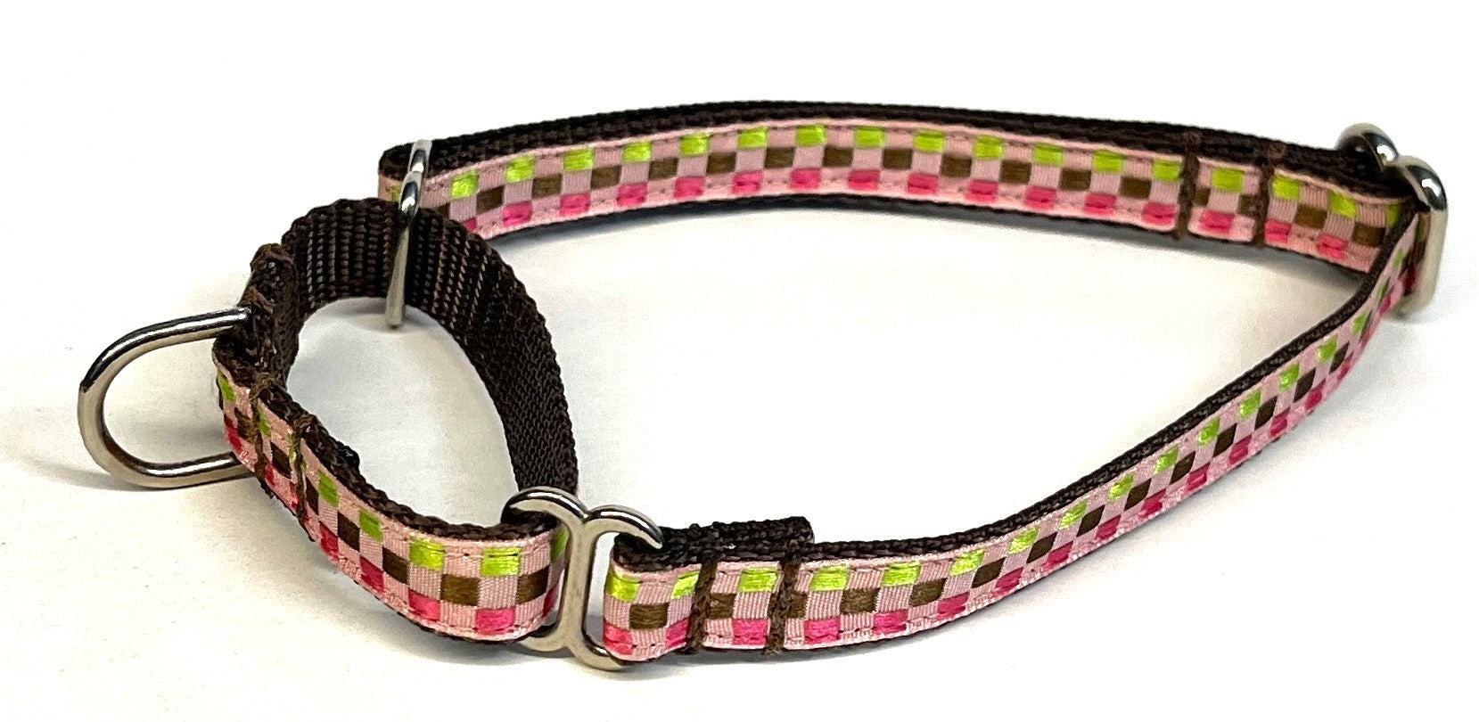 Light Pink, Pink, Green, and Brown Plaid Martingale Collar 1/2