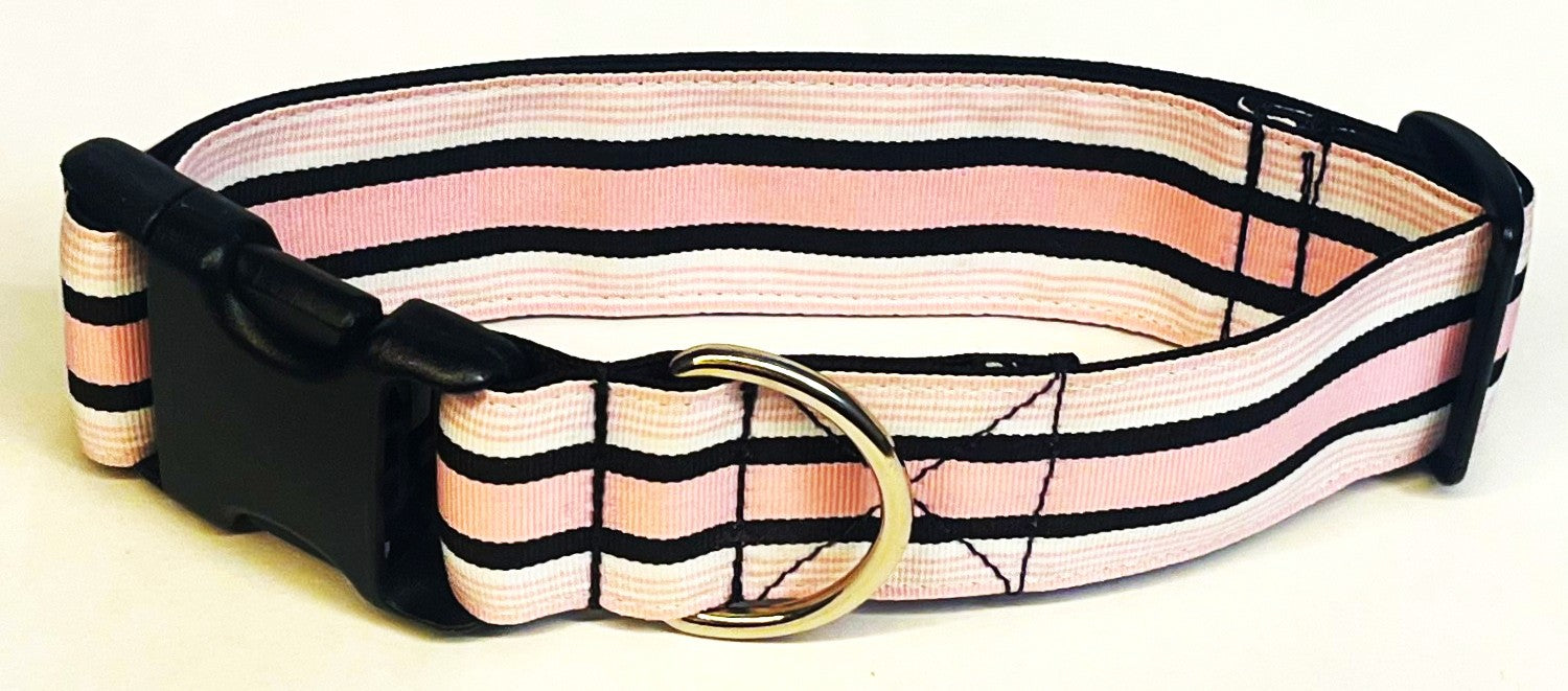 Light Pink, White, and Black Stripe Dog Collar 1 1/2 in