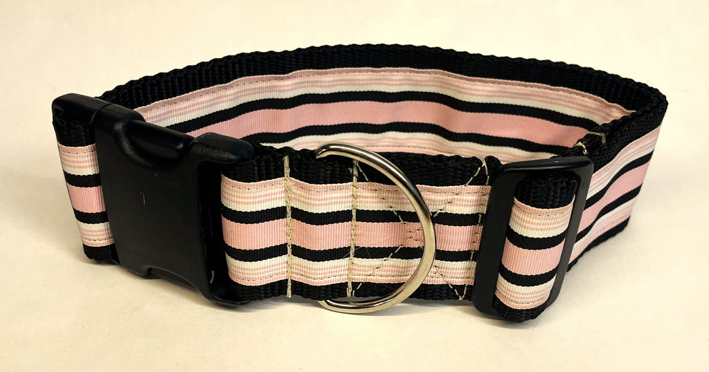 Light Pink, White, and Black Stripes Dog Collar 2in