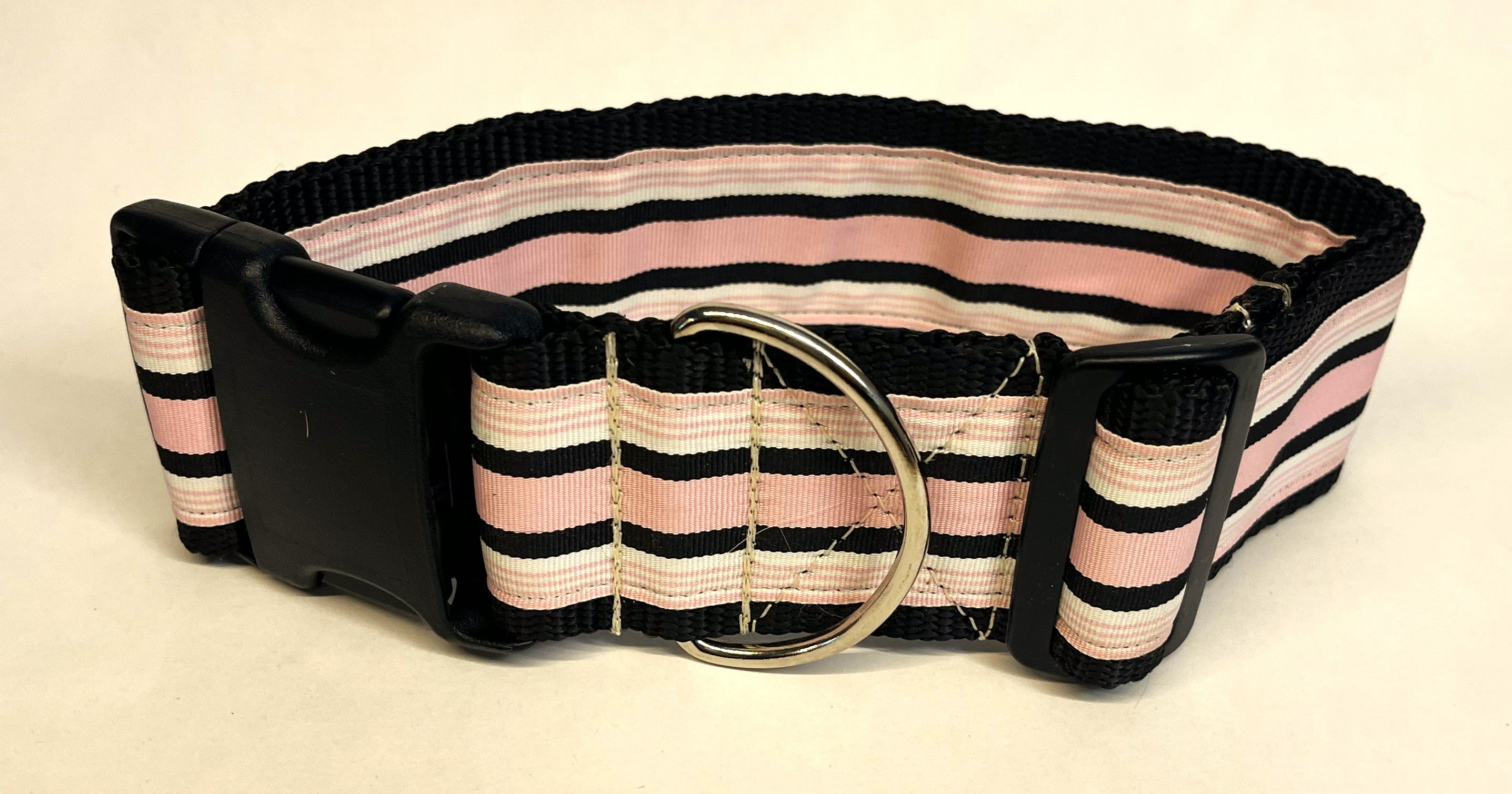 Light Pink, White, and Black Stripes Dog Collar 2in
