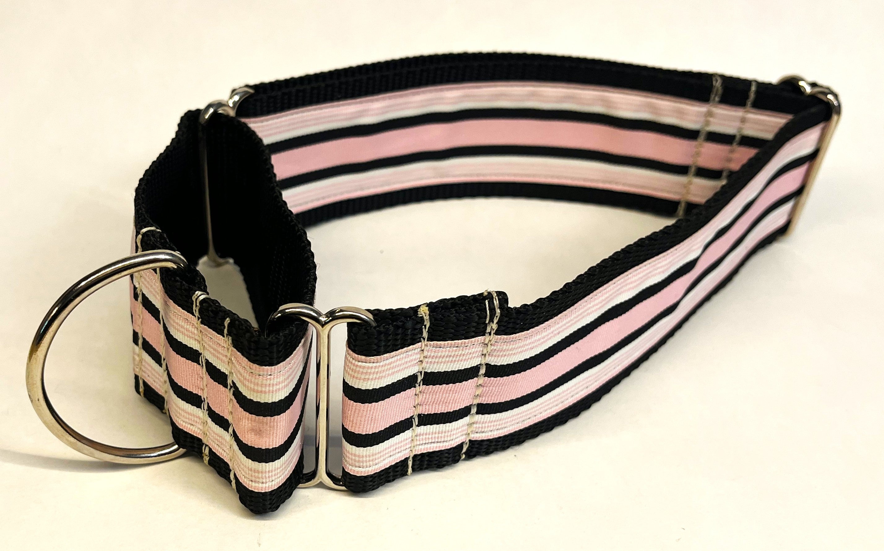 Light Pink, White, and Black Stripes Martingale Collar 2in