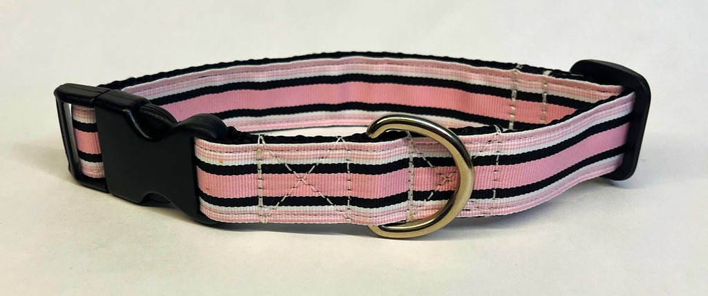 Light Pink, White, and Black Stripe Dog Collar 1in