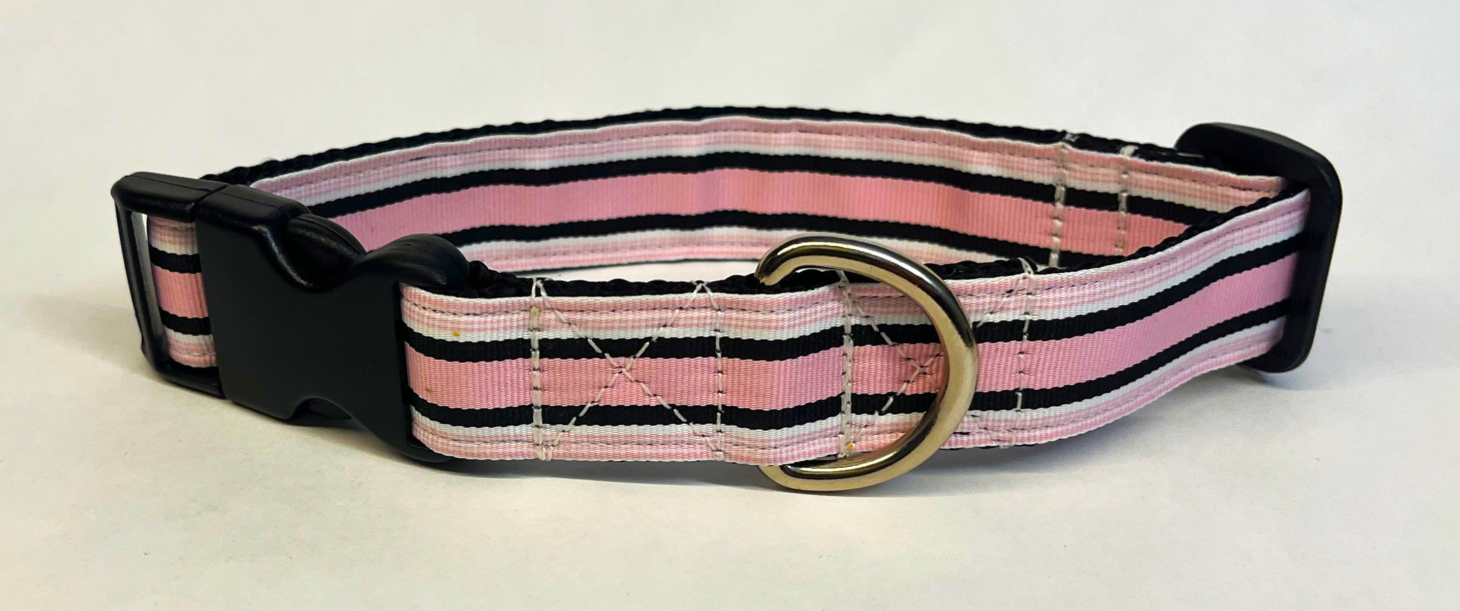 Light Pink, White, and Black Stripe Dog Collar 1in