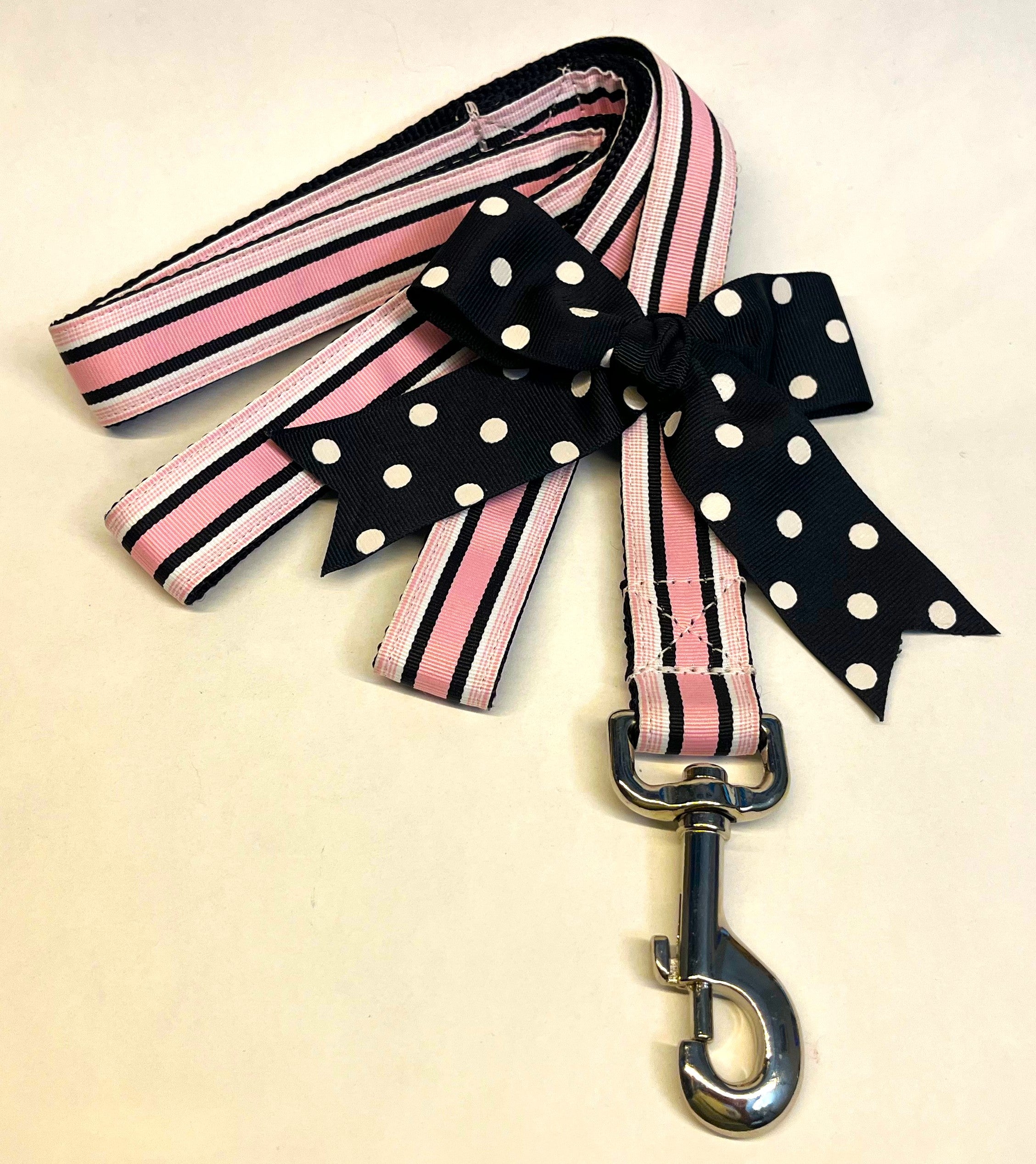 Light Pink, White, and Black Stripe Dog Leash 1in