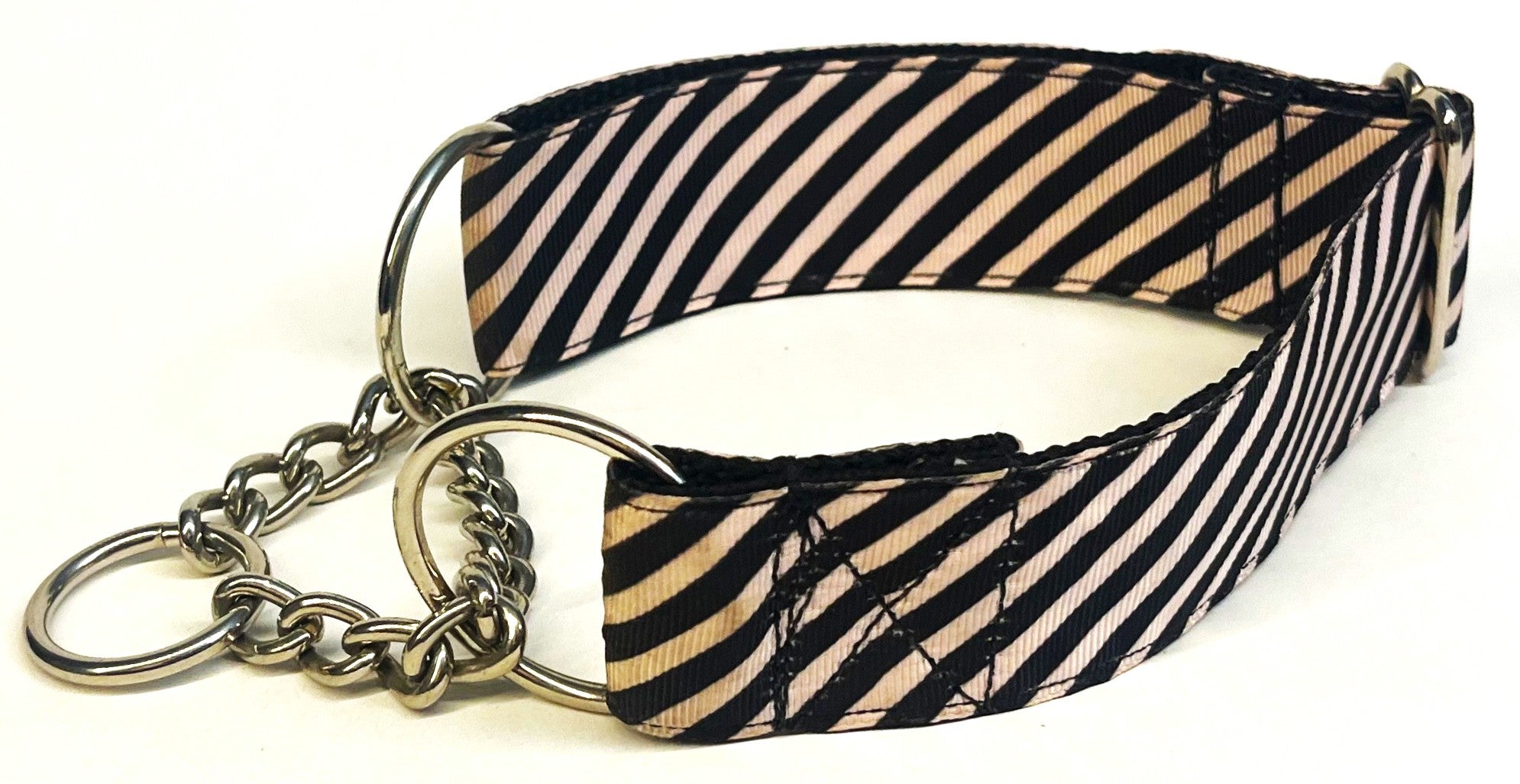 Black and Light Pink Diagonal Stripe Chain Martingale Collar 1 1/2 in