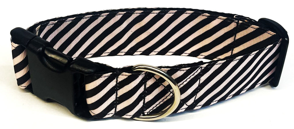 Black and Light Pink Diagonal Stripe Dog Collar 1 1/2 in