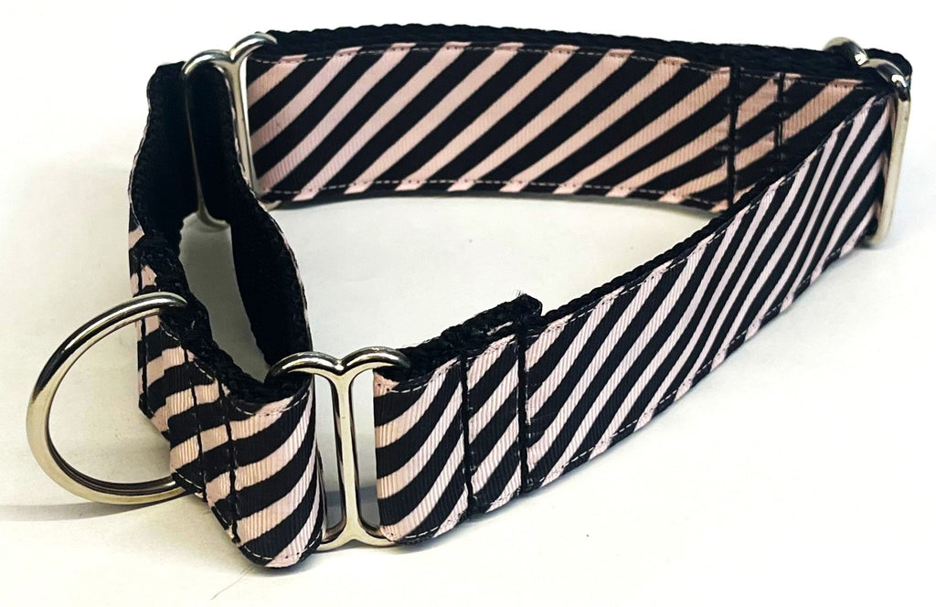 Black and Light Pink Diagonal Stripe Martingale Collar 1 1/2 in
