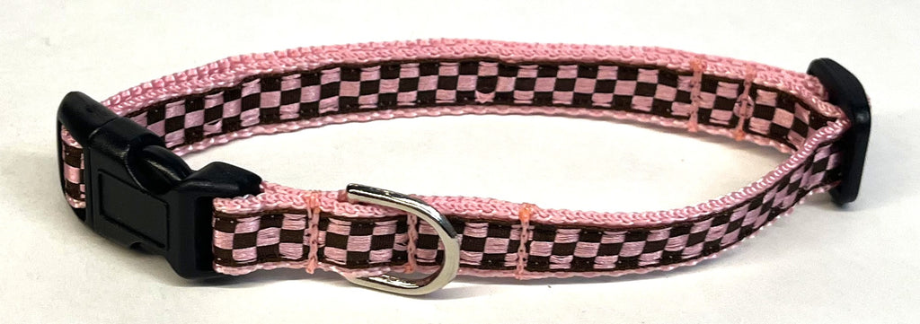 Light Pink & Brown Checkered Dog Collar 1/2