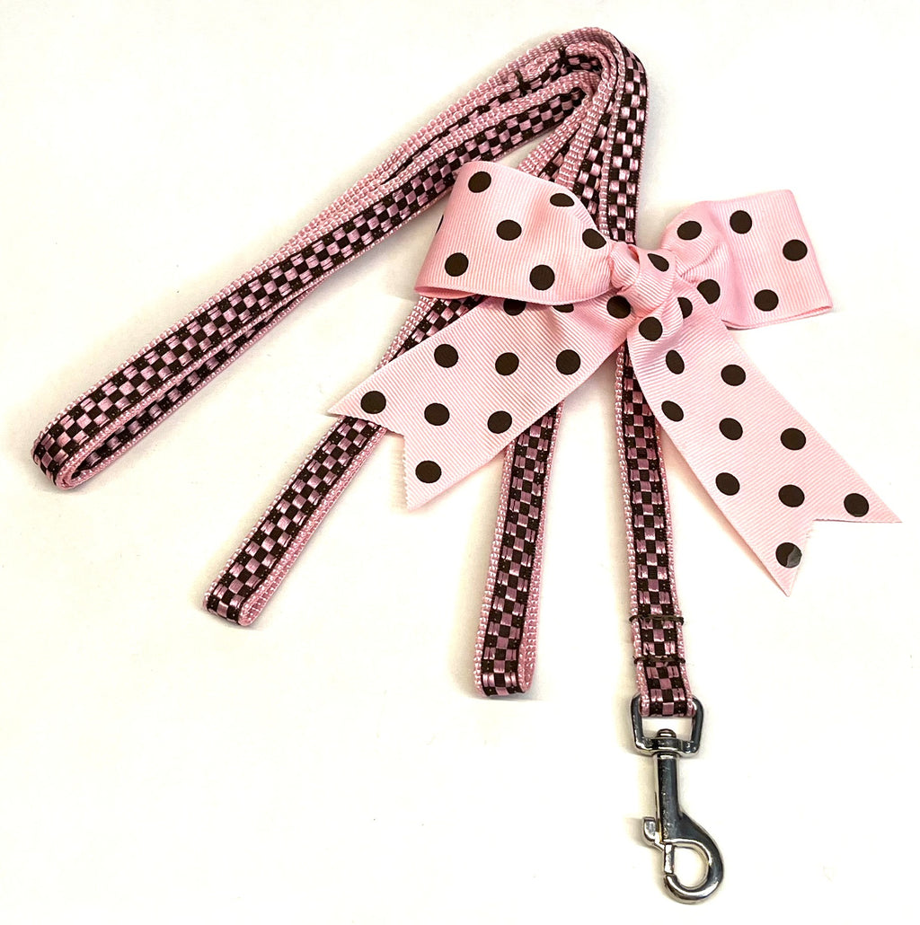 Light Pink & Brown Checkered Dog Leash 1/2
