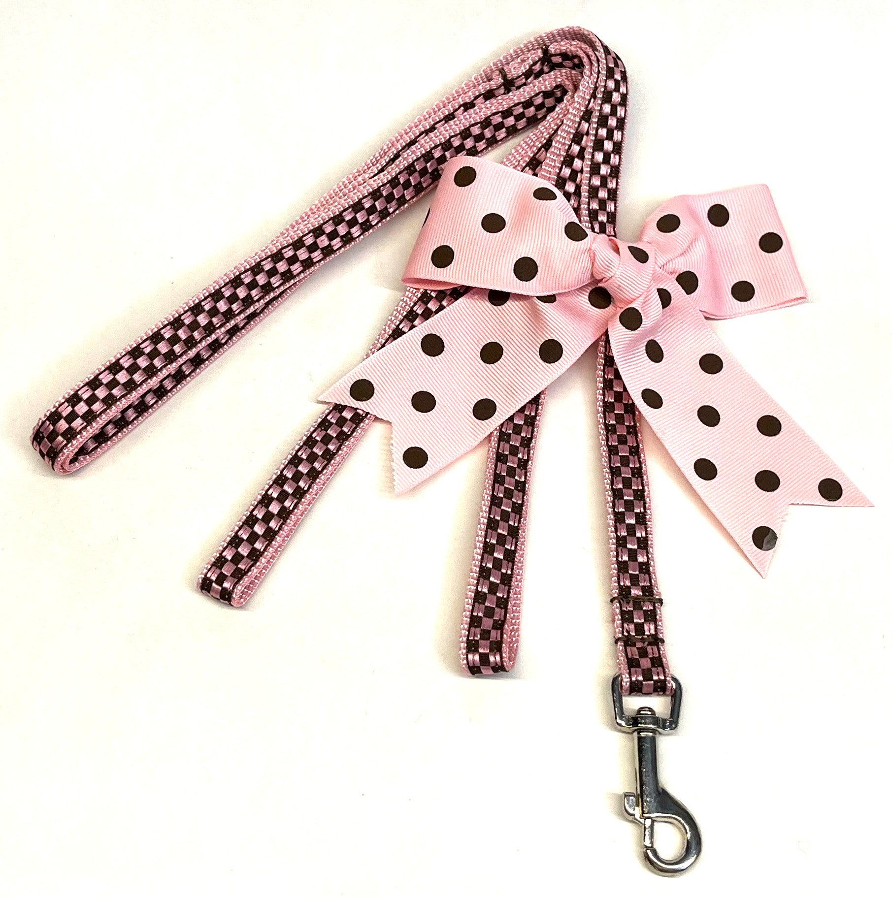 Light Pink & Brown Checkered Dog Leash 1/2