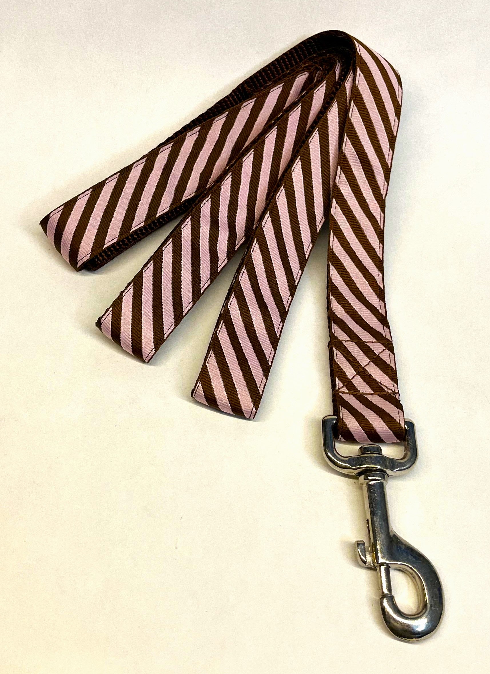 Light Pink and Brown Diagonal Stripe Dog Leash 1in