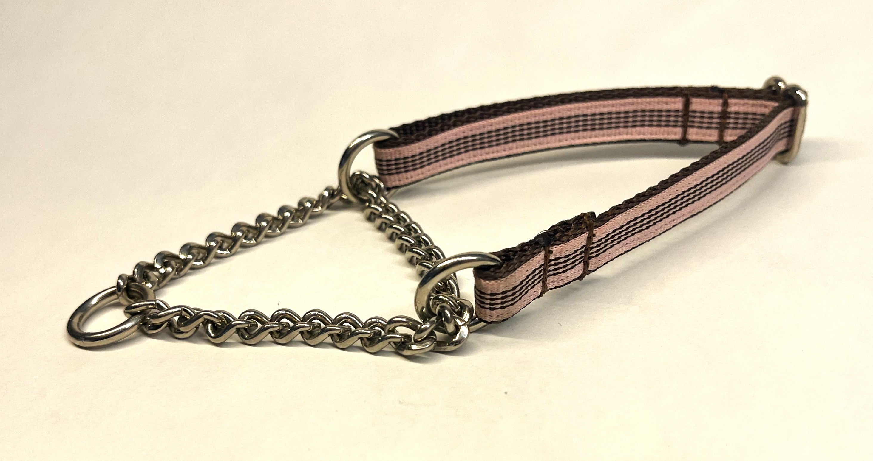 Light Pink and Brown Stripes Chain Martingale Collar 1/2