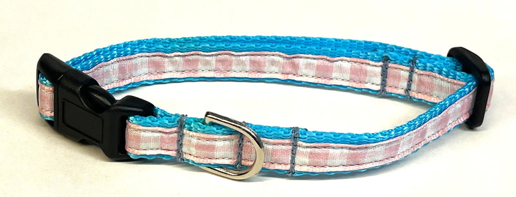 Light Pink and White Plaid Dog Collar 1/2