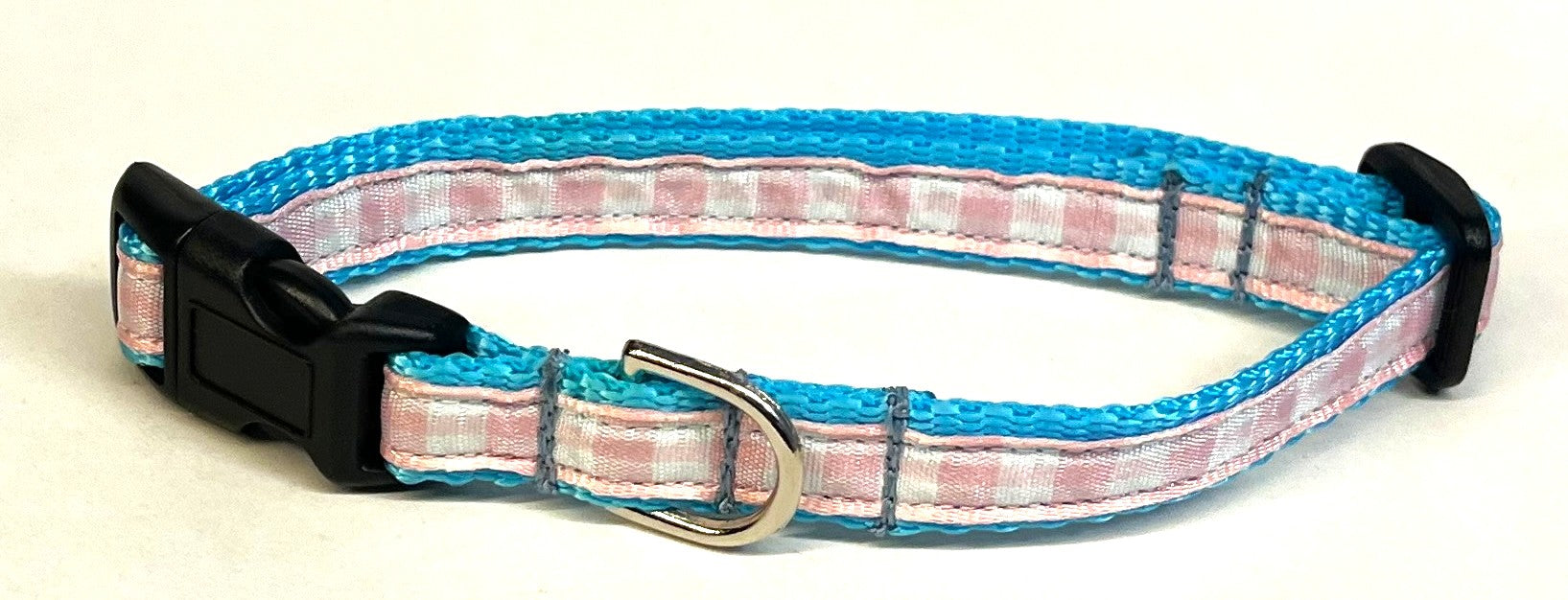 Light Pink and White Plaid Dog Collar 1/2