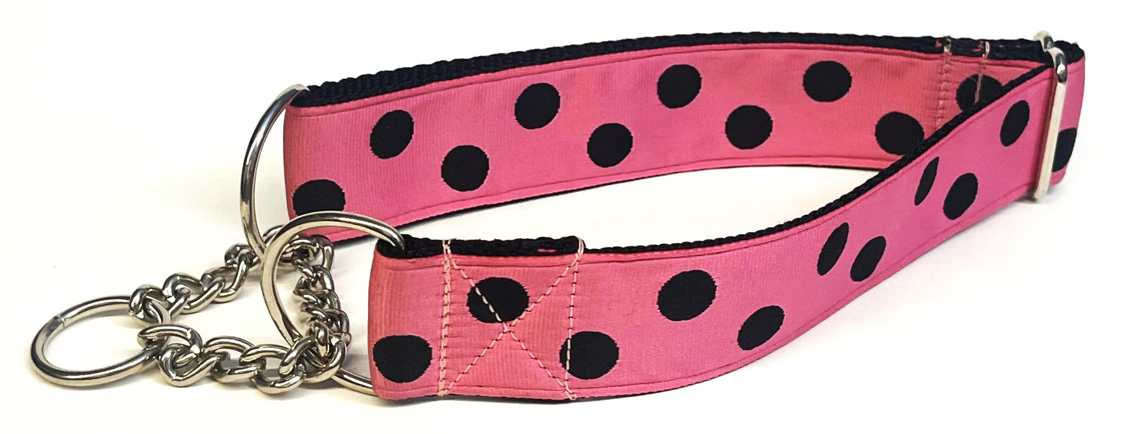 Light Pink with Black Dots Chain Martingale Collar 1 1/2 in