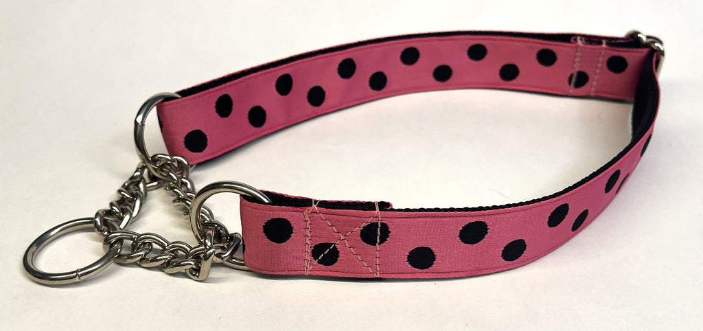 Light Pink with Black Dots Chain Martingale Collar 1in